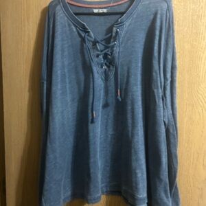 Maurices Denim Blue Lace-Up Long Sleeve Top